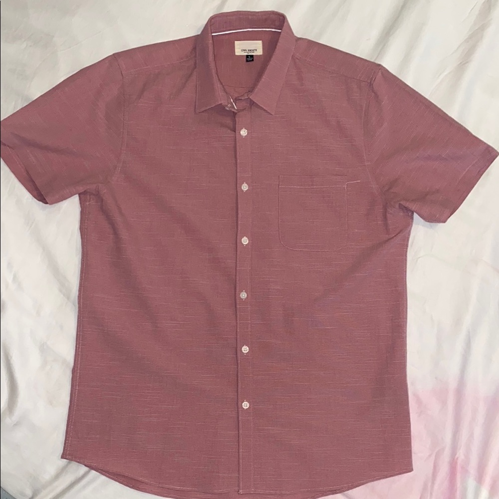 Civil Society Waffle Texture Button-Up Shirt  Men's Red Short Sleeve Shirt New
